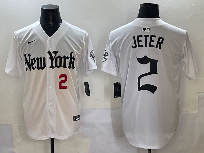 Men 2025 New York Yankees 2 Jeter White Five generations Joint Name Nike MLB Jersey style 2